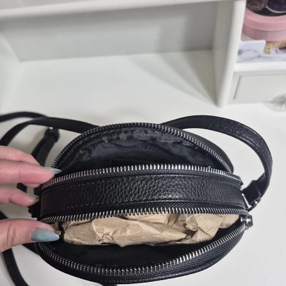 Tahari Black Faux Leather Round Crossbody Bag - Picture 3 of 9